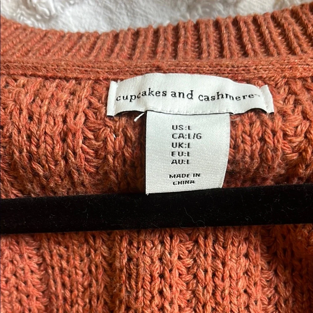 Brown/Orange Cable Knit Cardigan Sweater - Picture 2 of 3